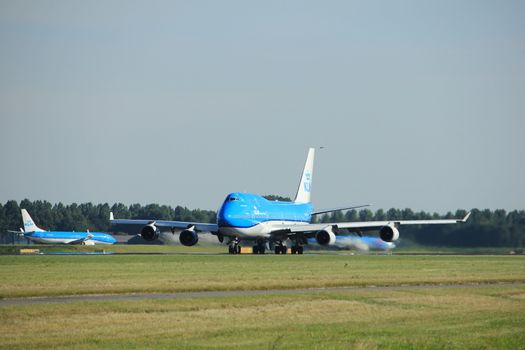 Amsterdam, the Netherlands  - August, 18th 2016: PH-BFV KLM Royal Dutch Airlines Boeing 747-406(M),
taking off from Polderbaan Runway Amsterdam Airport Schiphol