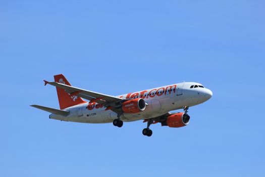 Amsterdam the Netherlands - May, 5th 2016:  G-EZBN easyJet Airbus A319-111  approaching Schiphol Polderbaan runway, arriving from Rome, Italy
