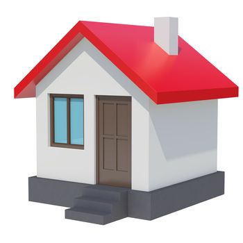 Small house with red roof on white background. 3D rendering