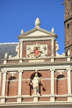 Detailed ornament in the facade of the Haarlem City Hall, the Netherlands