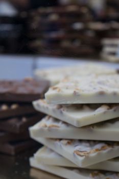 Background of pieces of white chocolate in a pile