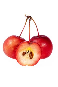 Red paradise apples isolated on white background, close up