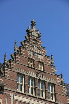 Crow-stepped gable on an ancient building in the Netherlands