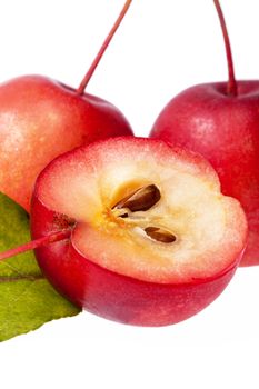 Red paradise apples isolated on white background, close up