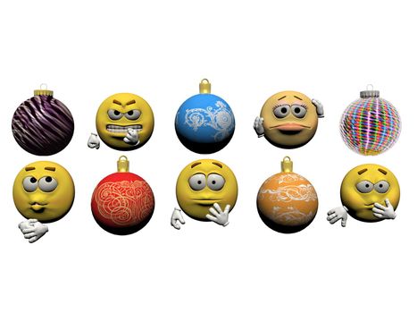 Emoticon and christmas ball isolated in white background