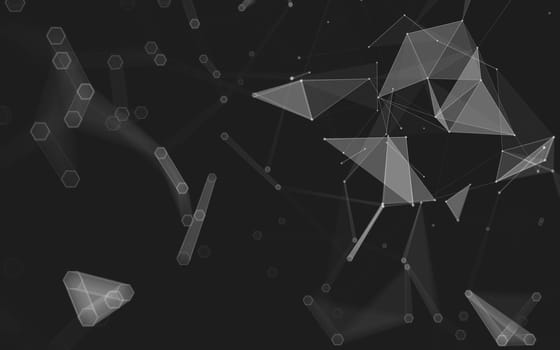 Abstract polygonal space low poly dark background with connecting dots and lines. Connection structure. 3d rendering