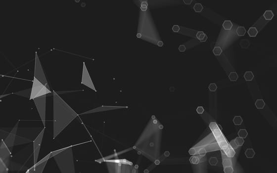 Abstract polygonal space low poly dark background with connecting dots and lines. Connection structure. 3d rendering