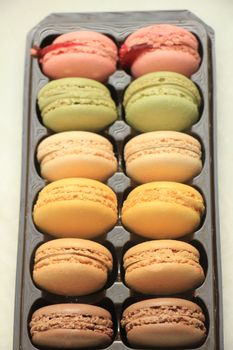 Pastel colored macarons in various colors and flavors