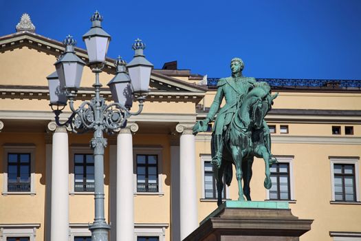 The Royal Palace and statue of King Karl Johan XIV in Oslo, Norway 