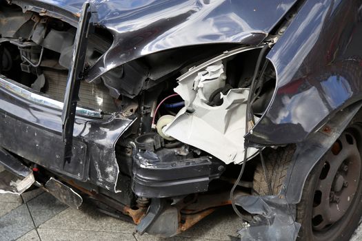 Close-up of the car crashed after the accident on street