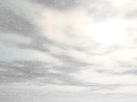 Winter snowy grey day with lots of snowflakes background - 3D render