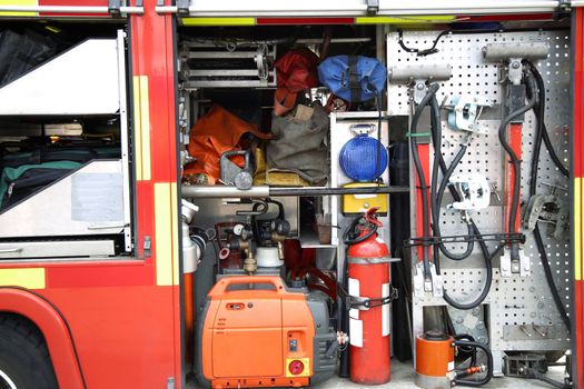 Rescue Equipment Inside packed inside a fire truck