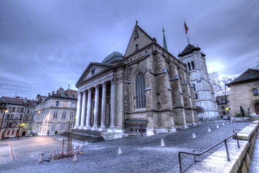 Cathedral Saint-Pierre or Saint-Peter, in Geneva, Switzerland, HDR