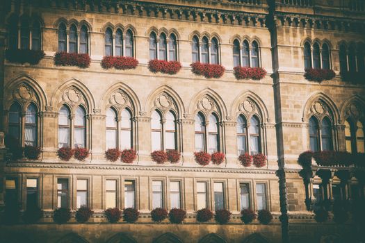 famous City Hall building, Rathaus in Vienna, Austria (vintage photo)