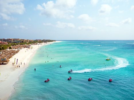 Aerial from Eagle beach on Aruba island in the Caribbean Sea