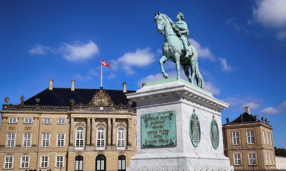 Sculpture of Frederik V on Horseback in Amalienborg Square in Copenhagen, Denmark