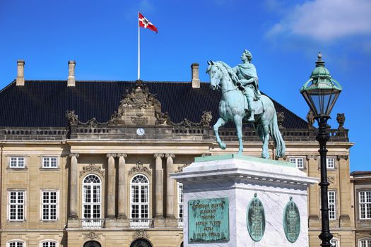 Sculpture of Frederik V on Horseback in Amalienborg Square in Copenhagen, Denmark