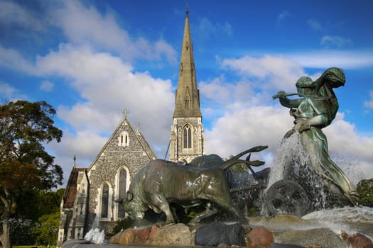 St. Alban's church (Den engelske kirke) and fountain in Copenhagen, Denmark