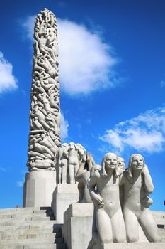 EDITORIAL OSLO, NORWAY - AUGUST 18, 2016: Sculptures at Vigeland Park in the popular Vigeland park ( Frogner Park ), designed by Gustav Vigeland in Oslo, Norway on August 18, 2016. 