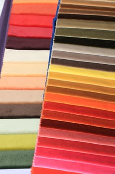 Fabric swatches in an interior decoration shop