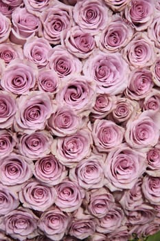 Purple roses in a big floral wedding arrangement