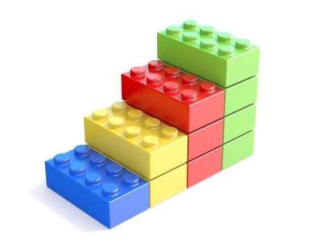 Colorful stacked toy building blocks, kids toy. 3D render illustration isolated on white background