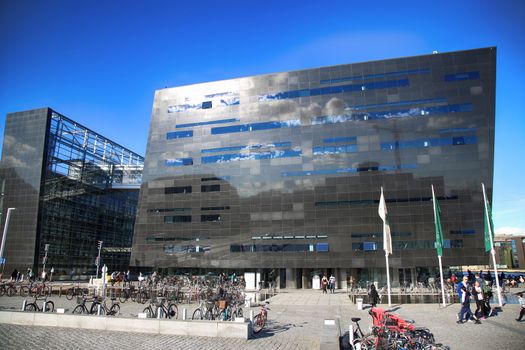 COPENHAGEN, DENMARK - AUGUST  16, 2016:  The Black Diamond, The Copenhagen Royal Library (Det Kongelige Bibliotek) is the national library of Denmark in Copenhagen, Denmark on August 16, 2016.