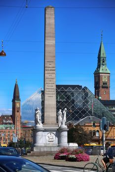 COPENHAGEN, DENMARK - AUGUST 16, 2016: The Liberty Memorial is placed on Vesterbrogade, and was erected in 1779. year in Copenhagen, Denmark on August 16, 2016.