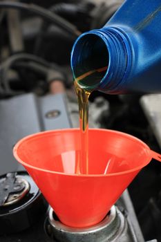 Refill of oil, engine of an older car