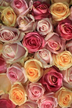 Pastel roses in various shades in a wedding arrangement