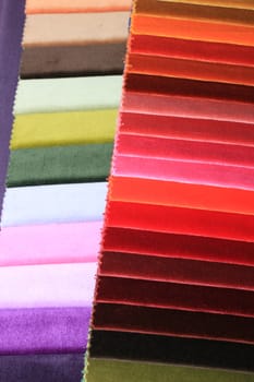 Velvet swatches in an interior decoration shop