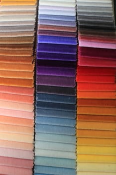Fabric swatches in an interior decoration shop