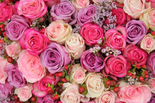 Bridal roses, wedding decorations in purple and pink