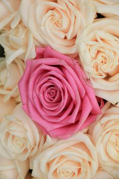 Pale pink roses in a wedding bouquet