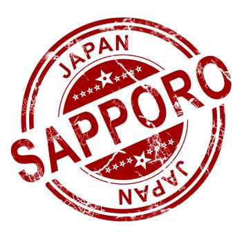 Red Sapporo stamp with white background, 3D rendering