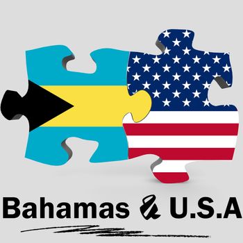 USA and Bahamas Flags in puzzle isolated on white background, 3D rendering