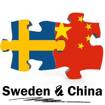 China and Sweden Flags in puzzle isolated on white background, 3D rendering
