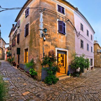 Groznjan medieval village cobbled street, region of Istria, Croatia
