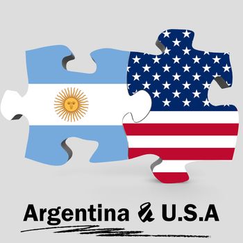 USA and Argentina Flags in puzzle isolated on white background, 3D rendering