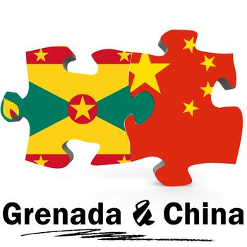 China and Grenada Flags in puzzle isolated on white background, 3D rendering