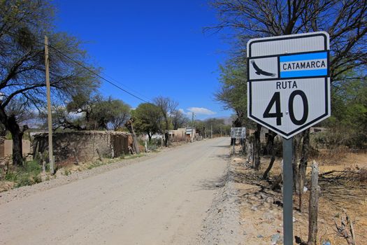 Route 40 with sign, south of Cafayate, Argentina