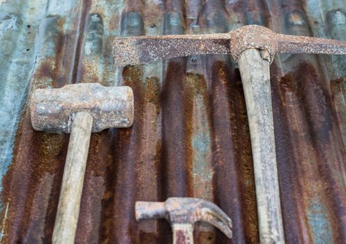 Hammers on zinc background