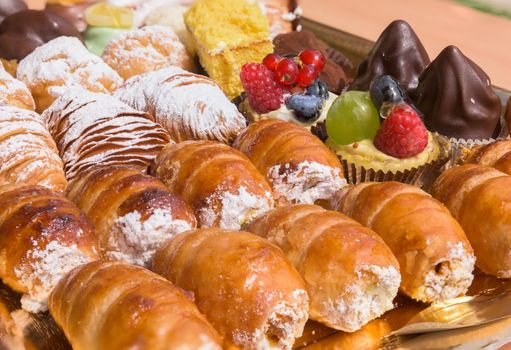 Typical italian pastries stuffed,close up.