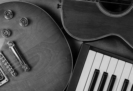 Electric guitar and keyboard  musical close-up  isoled