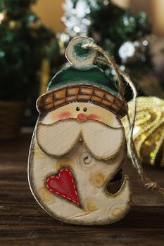 toy of santa claus. Santa Claus christmas decoration. Christmas wooden toys for the Christmas tree