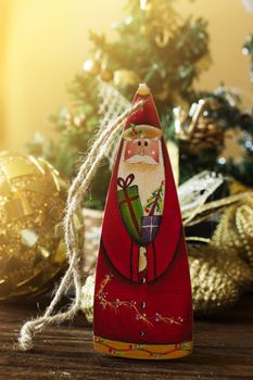 toy of santa claus. Santa Claus christmas decoration. Christmas wooden toys for the Christmas tree