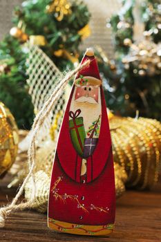 toy of santa claus. Santa Claus christmas decoration. Christmas wooden toys for the Christmas tree
