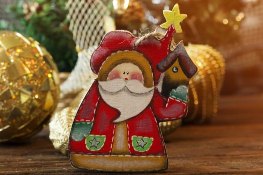 toy of santa claus. Santa Claus christmas decoration. Christmas wooden toys for the Christmas tree