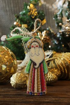 toy of santa claus. Santa Claus christmas decoration. Christmas wooden toys for the Christmas tree