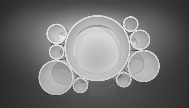 Illuminated circle white shelf for presentations. Gray background. 3D illustration